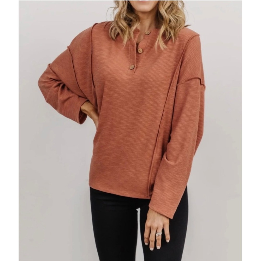 Baltic Born Thayer Henley Ribbed Top Size 2X Bohemian Casual Fall‎